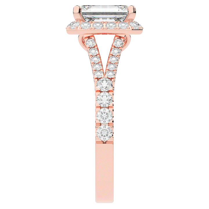 2.60CT.TW EMERALD CUT LAB DIAMOND SPLIT SHANK HALO ENGAGEMENT RING - Nazarelle