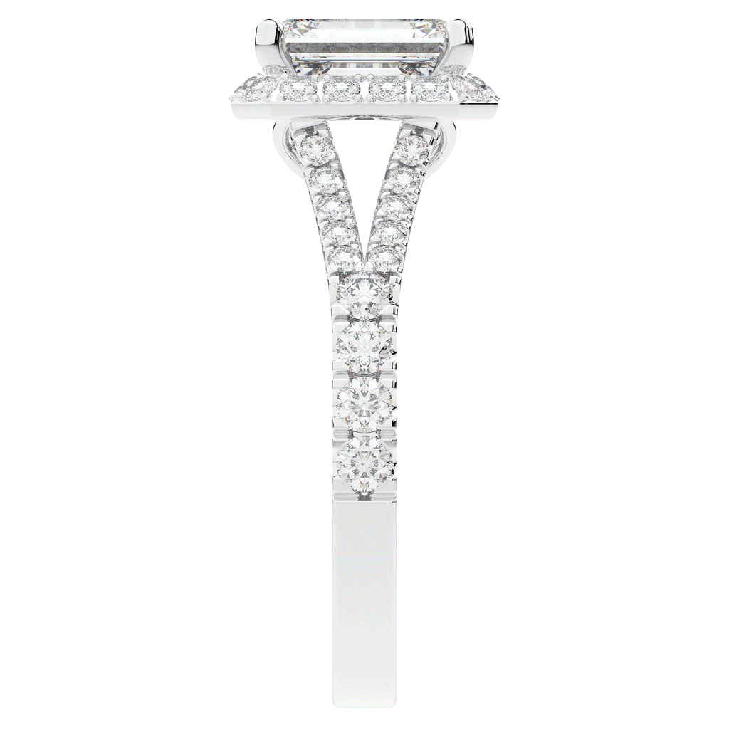 2.60CT.TW EMERALD CUT LAB DIAMOND SPLIT SHANK HALO ENGAGEMENT RING - Nazarelle