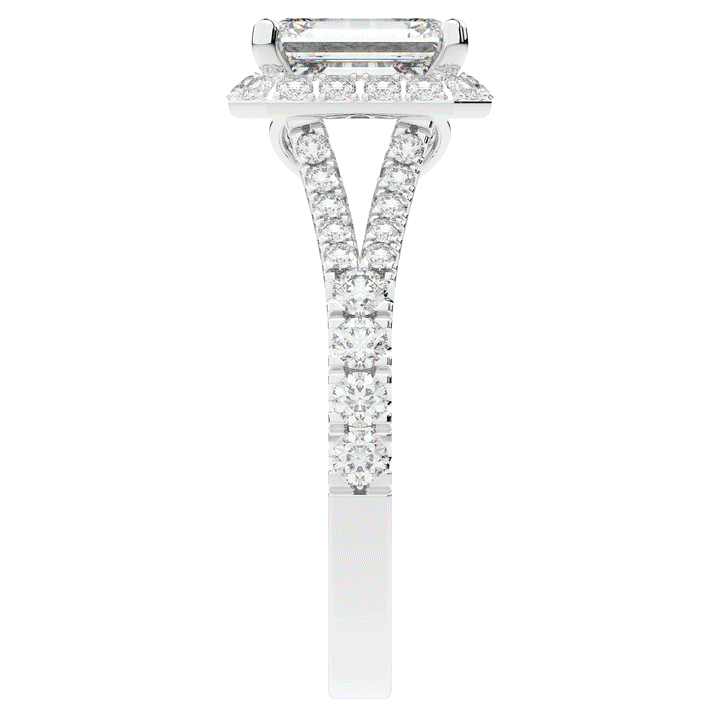 2.60CT.TW EMERALD CUT LAB DIAMOND SPLIT SHANK HALO ENGAGEMENT RING - Nazarelle