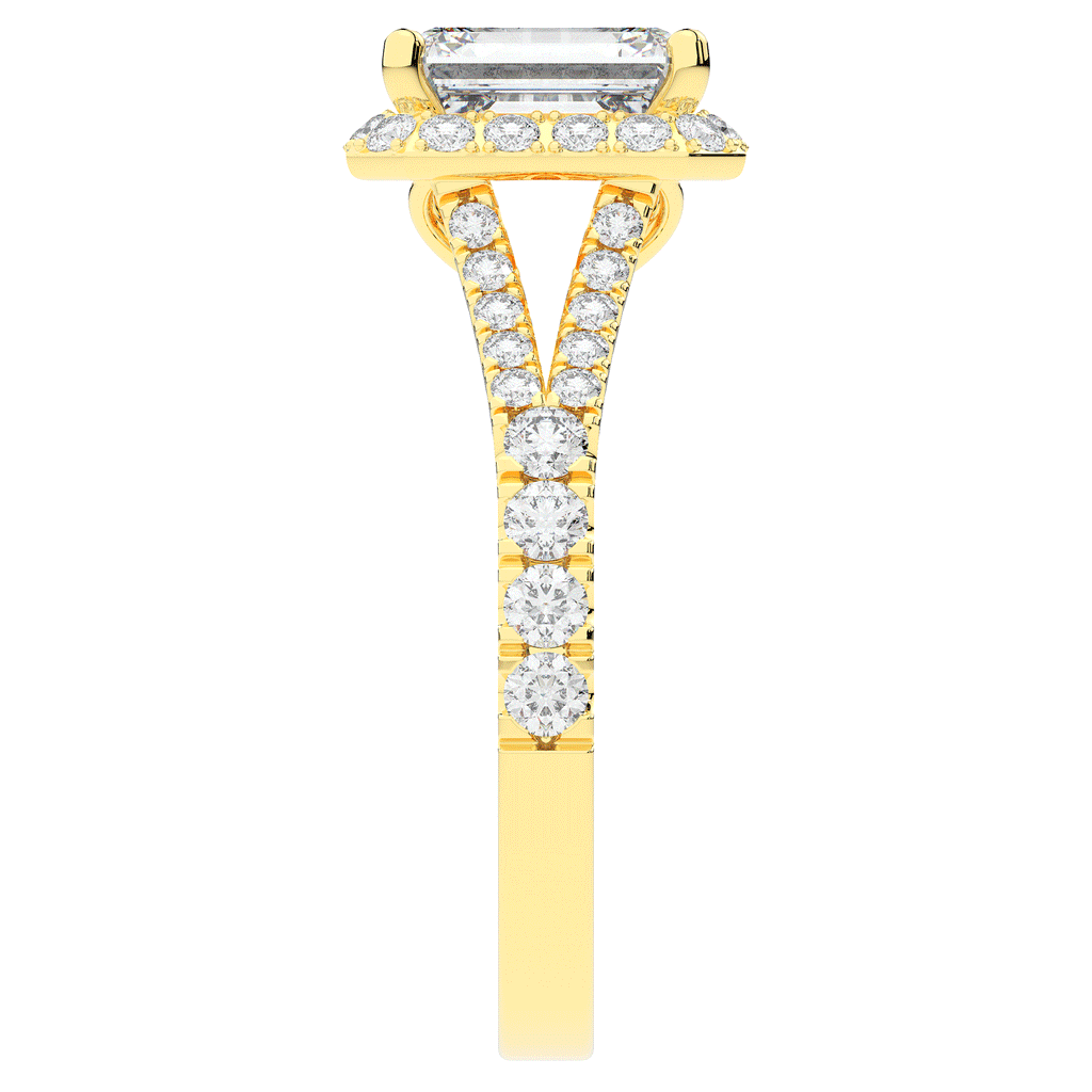 2.60CT.TW EMERALD CUT LAB DIAMOND SPLIT SHANK HALO ENGAGEMENT RING - Nazarelle