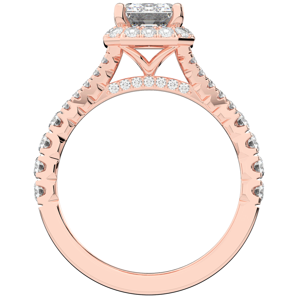 2.60CT.TW EMERALD CUT LAB DIAMOND SPLIT SHANK HALO ENGAGEMENT RING - Nazarelle