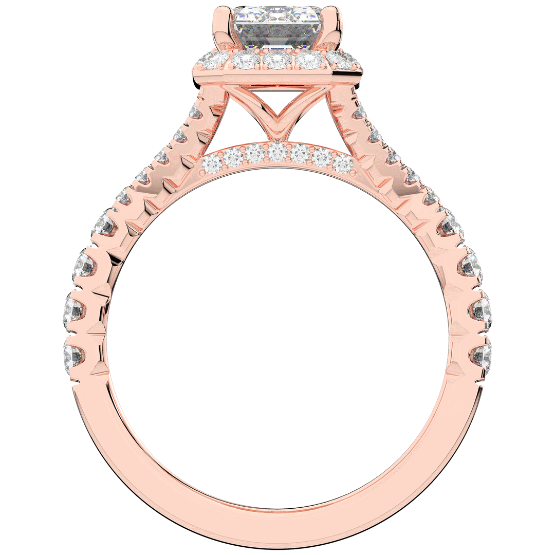 2.60CT.TW EMERALD CUT LAB DIAMOND SPLIT SHANK HALO ENGAGEMENT RING - Nazarelle