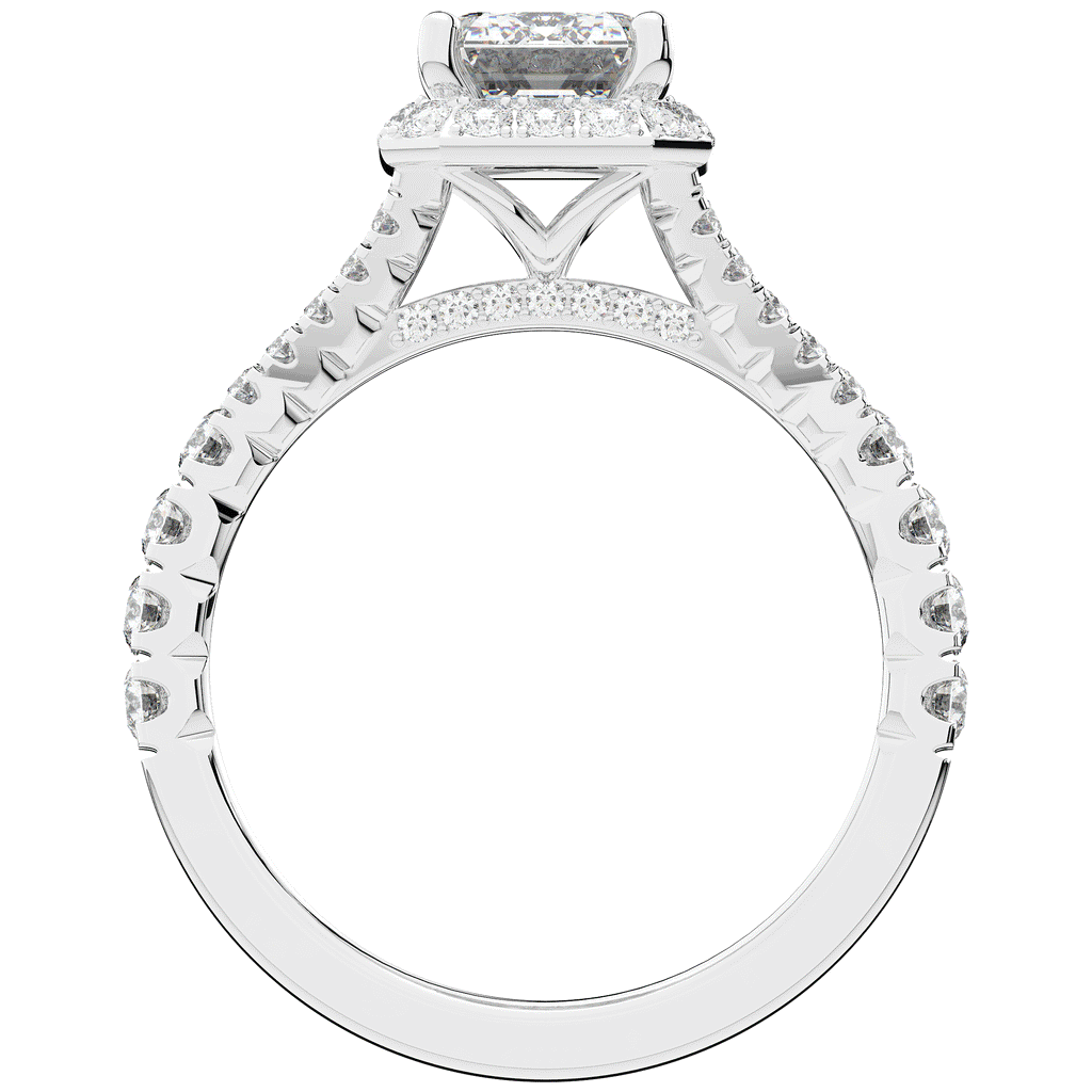 2.60CT.TW EMERALD CUT LAB DIAMOND SPLIT SHANK HALO ENGAGEMENT RING - Nazarelle