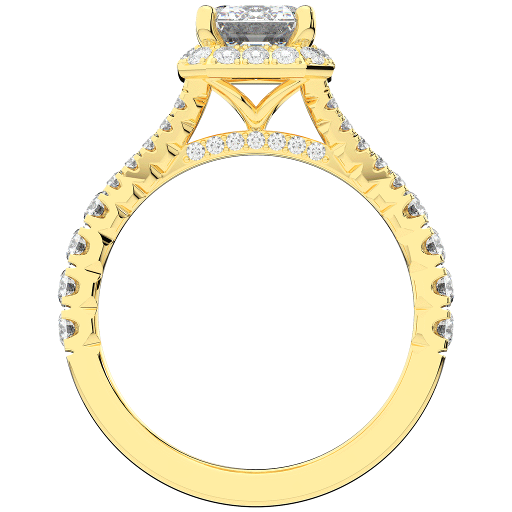 2.60CT.TW EMERALD CUT LAB DIAMOND SPLIT SHANK HALO ENGAGEMENT RING - Nazarelle