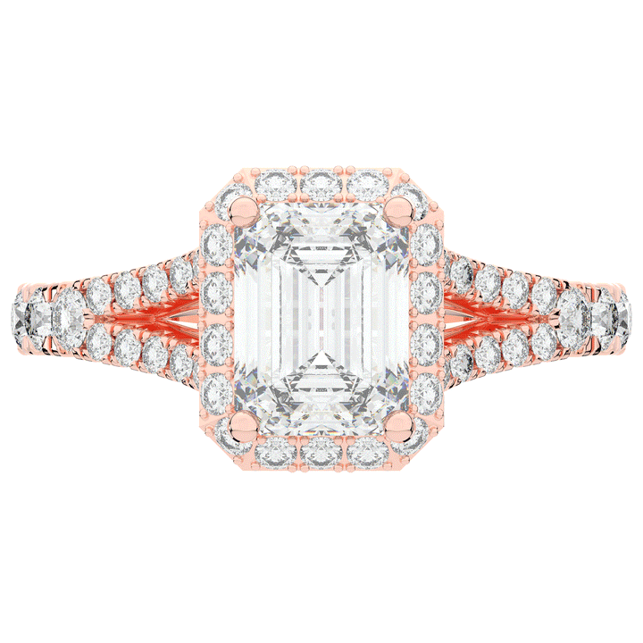 2.60CT.TW EMERALD CUT LAB DIAMOND SPLIT SHANK HALO ENGAGEMENT RING - Nazarelle