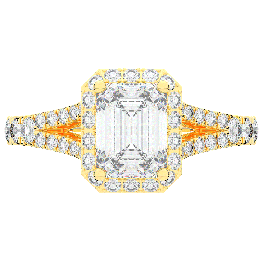 2.60CT.TW EMERALD CUT LAB DIAMOND SPLIT SHANK HALO ENGAGEMENT RING - Nazarelle