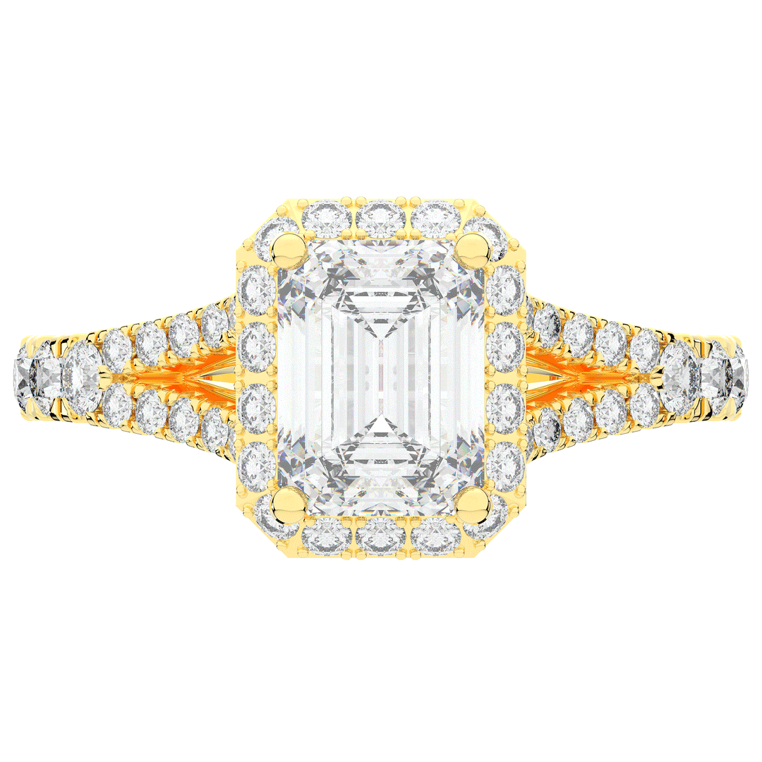2.60CT.TW EMERALD CUT LAB DIAMOND SPLIT SHANK HALO ENGAGEMENT RING - Nazarelle