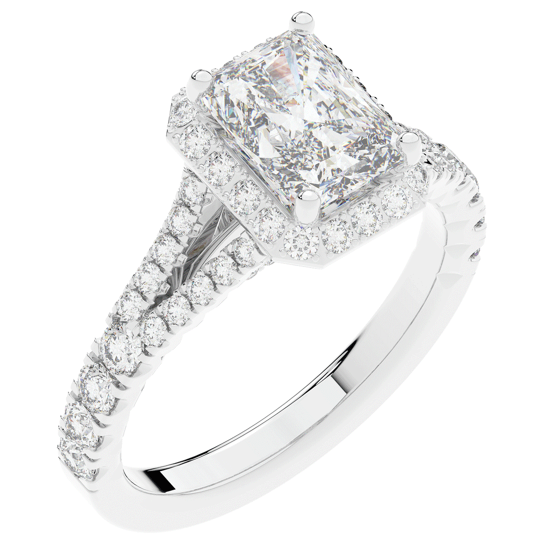 2.60CT.TW RADIANT LAB DIAMOND SPLIT SHANK HALO ENGAGEMENT RING - Nazarelle