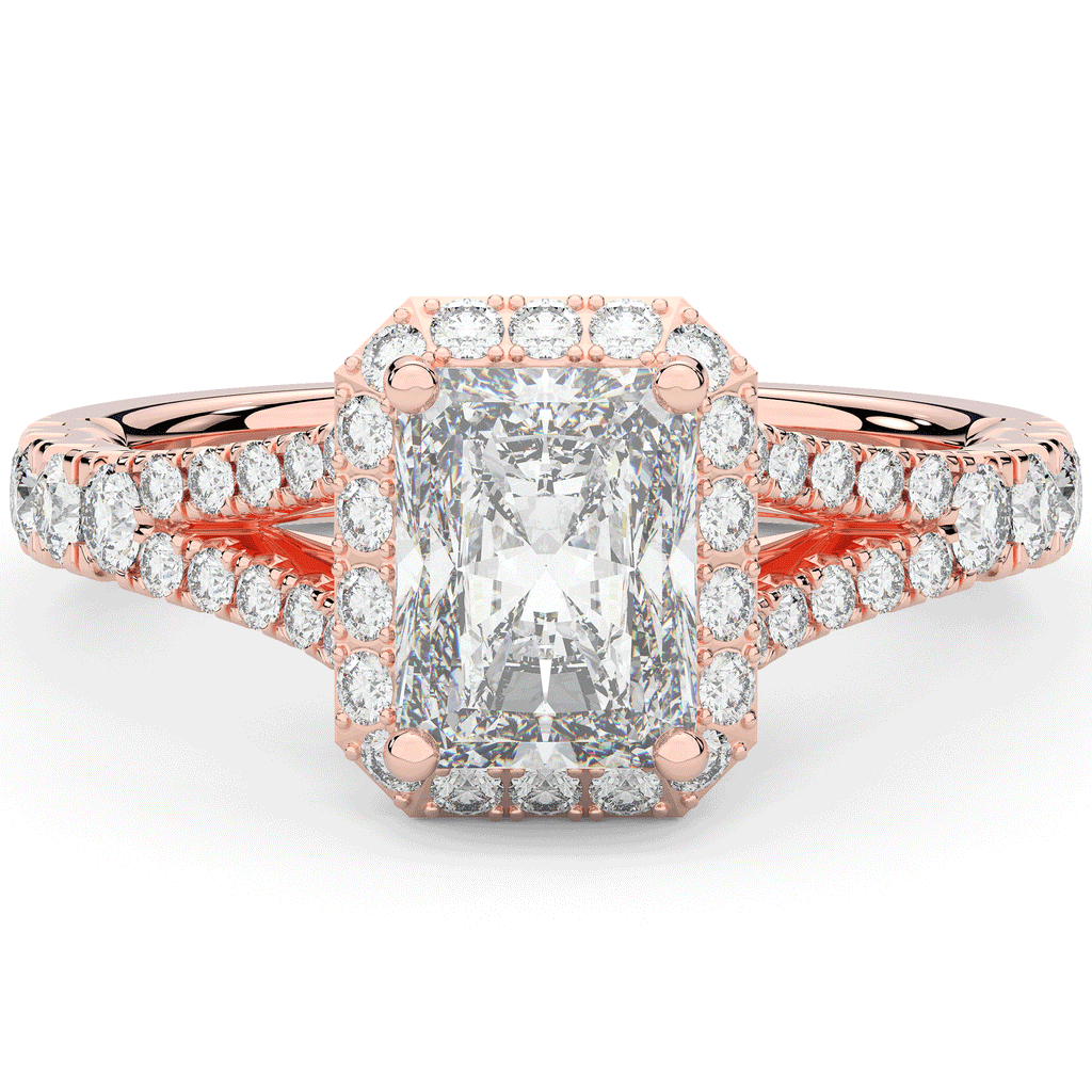2.60CT.TW RADIANT LAB DIAMOND SPLIT SHANK HALO ENGAGEMENT RING - Nazarelle