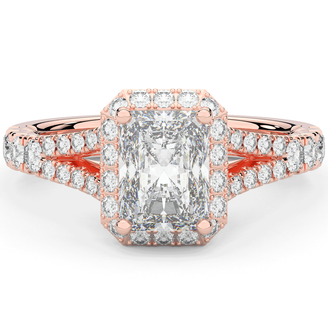 2.60CT.TW RADIANT LAB DIAMOND SPLIT SHANK HALO ENGAGEMENT RING - Nazarelle