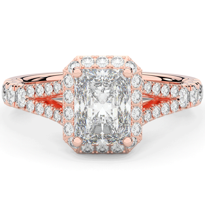 2.60CT.TW RADIANT LAB DIAMOND SPLIT SHANK HALO ENGAGEMENT RING - Nazarelle