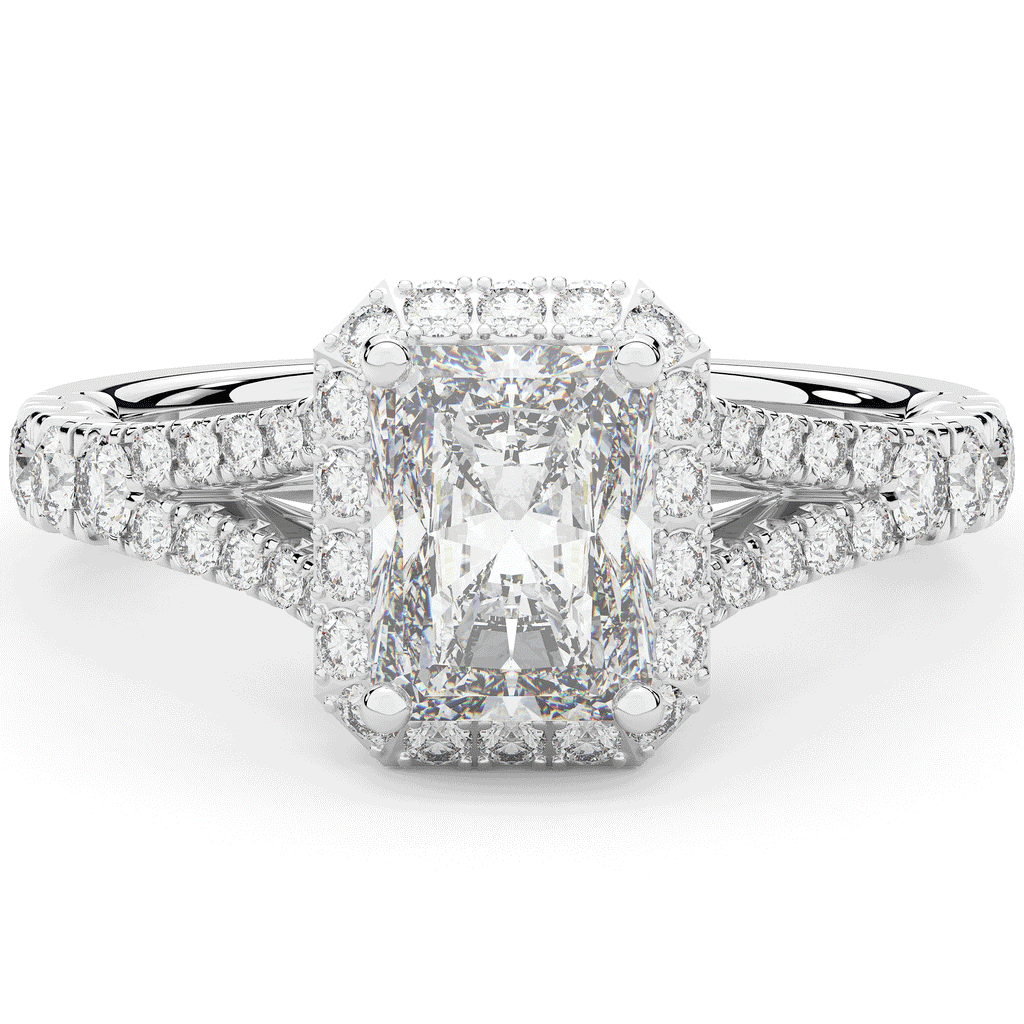 2.60CT.TW RADIANT LAB DIAMOND SPLIT SHANK HALO ENGAGEMENT RING - Nazarelle
