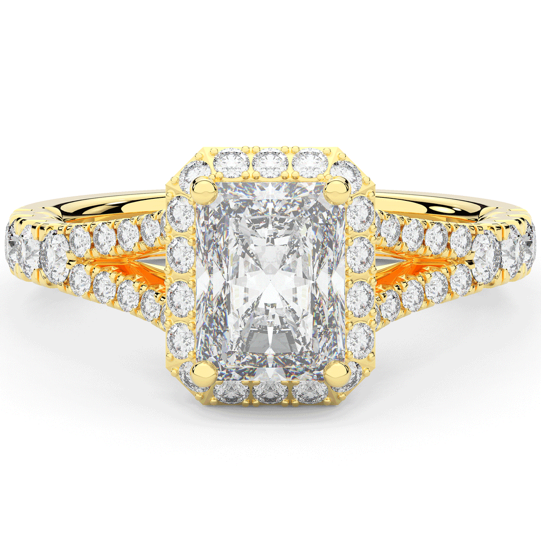 2.60CT.TW RADIANT LAB DIAMOND SPLIT SHANK HALO ENGAGEMENT RING - Nazarelle