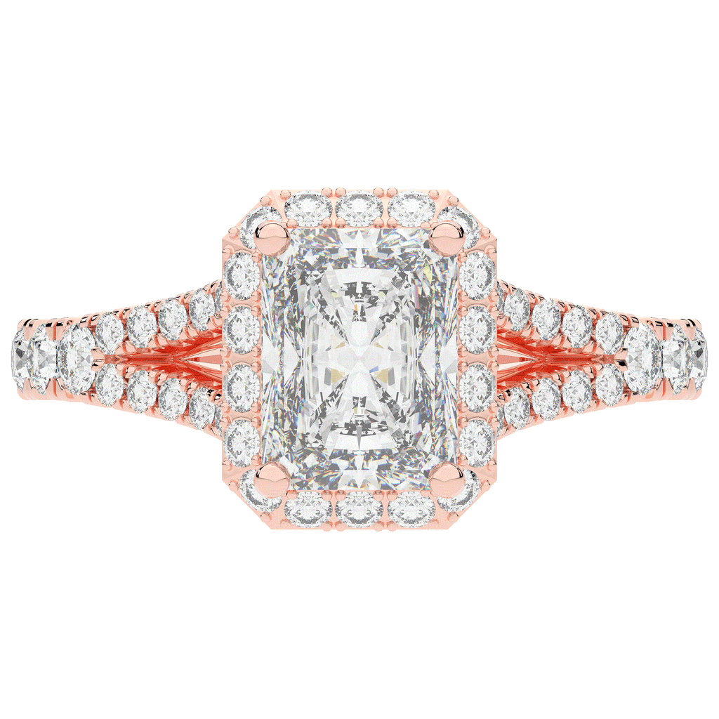 2.60CT.TW RADIANT LAB DIAMOND SPLIT SHANK HALO ENGAGEMENT RING - Nazarelle