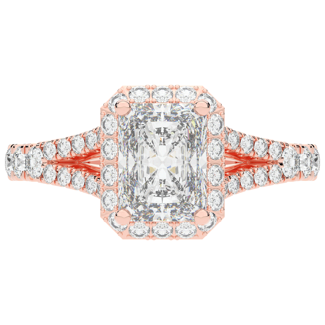 2.60CT.TW RADIANT LAB DIAMOND SPLIT SHANK HALO ENGAGEMENT RING - Nazarelle
