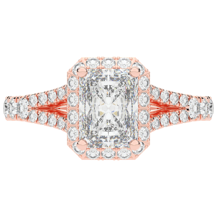 2.60CT.TW RADIANT LAB DIAMOND SPLIT SHANK HALO ENGAGEMENT RING - Nazarelle