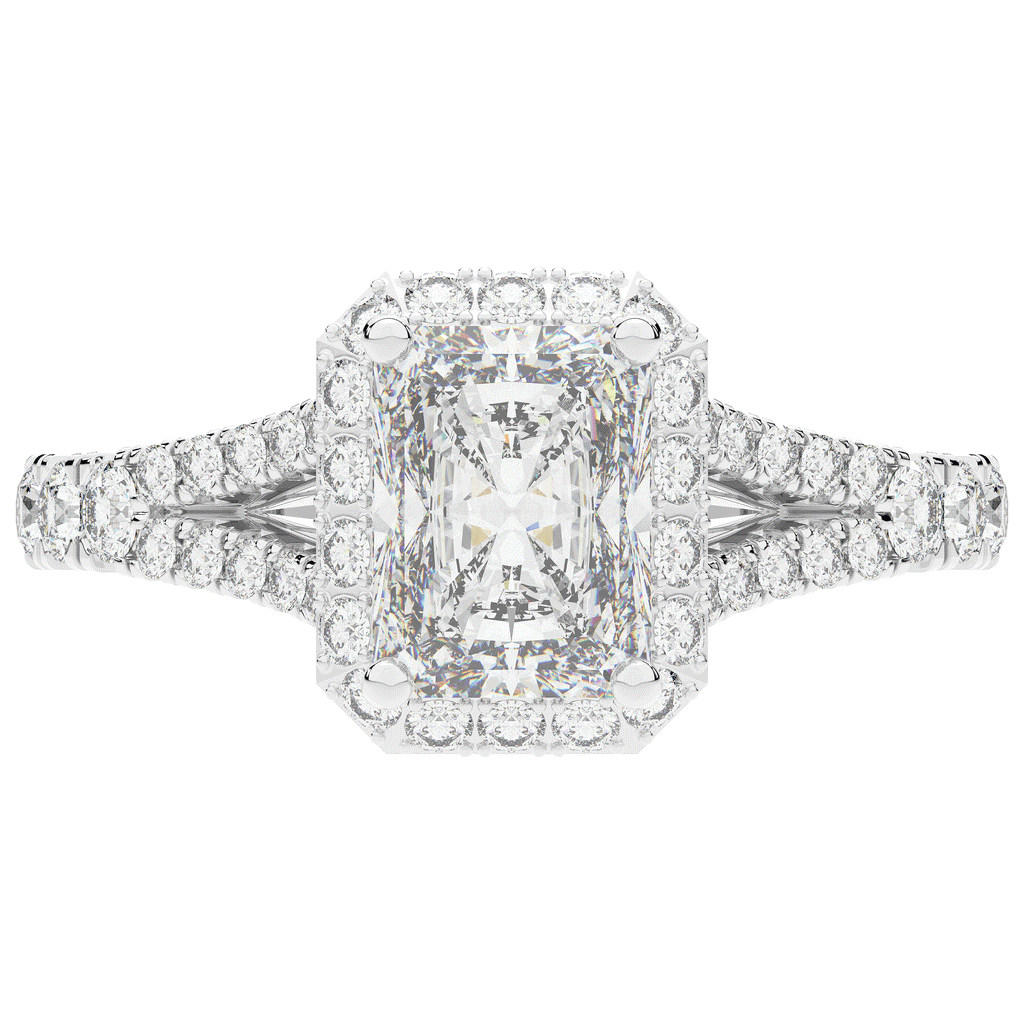 2.60CT.TW RADIANT LAB DIAMOND SPLIT SHANK HALO ENGAGEMENT RING - Nazarelle
