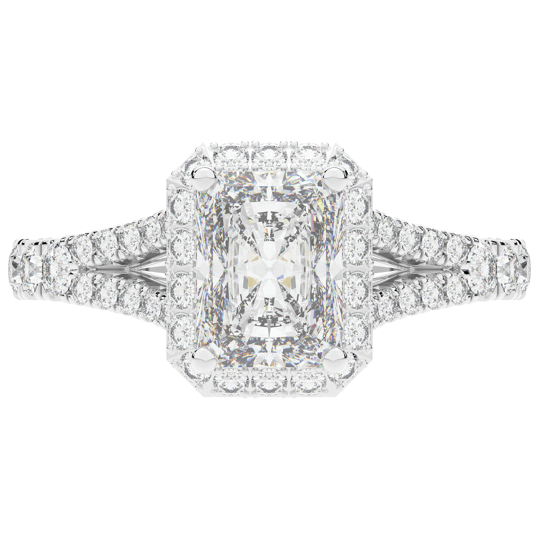 2.60CT.TW RADIANT LAB DIAMOND SPLIT SHANK HALO ENGAGEMENT RING - Nazarelle