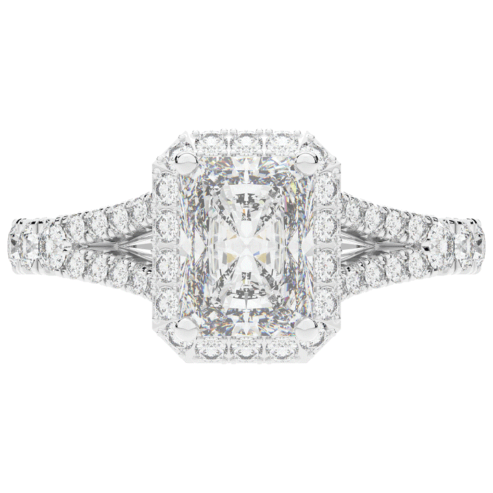 2.60CT.TW RADIANT LAB DIAMOND SPLIT SHANK HALO ENGAGEMENT RING - Nazarelle