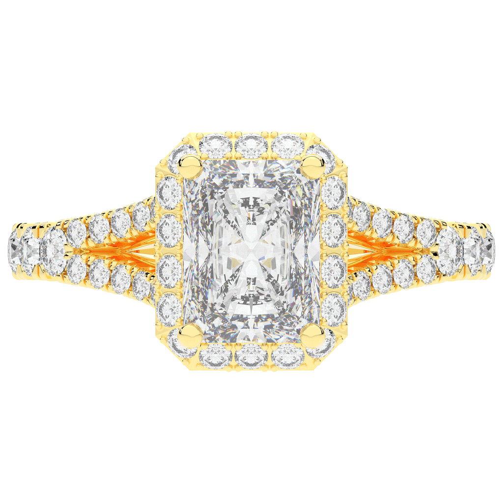 2.60CT.TW RADIANT LAB DIAMOND SPLIT SHANK HALO ENGAGEMENT RING - Nazarelle