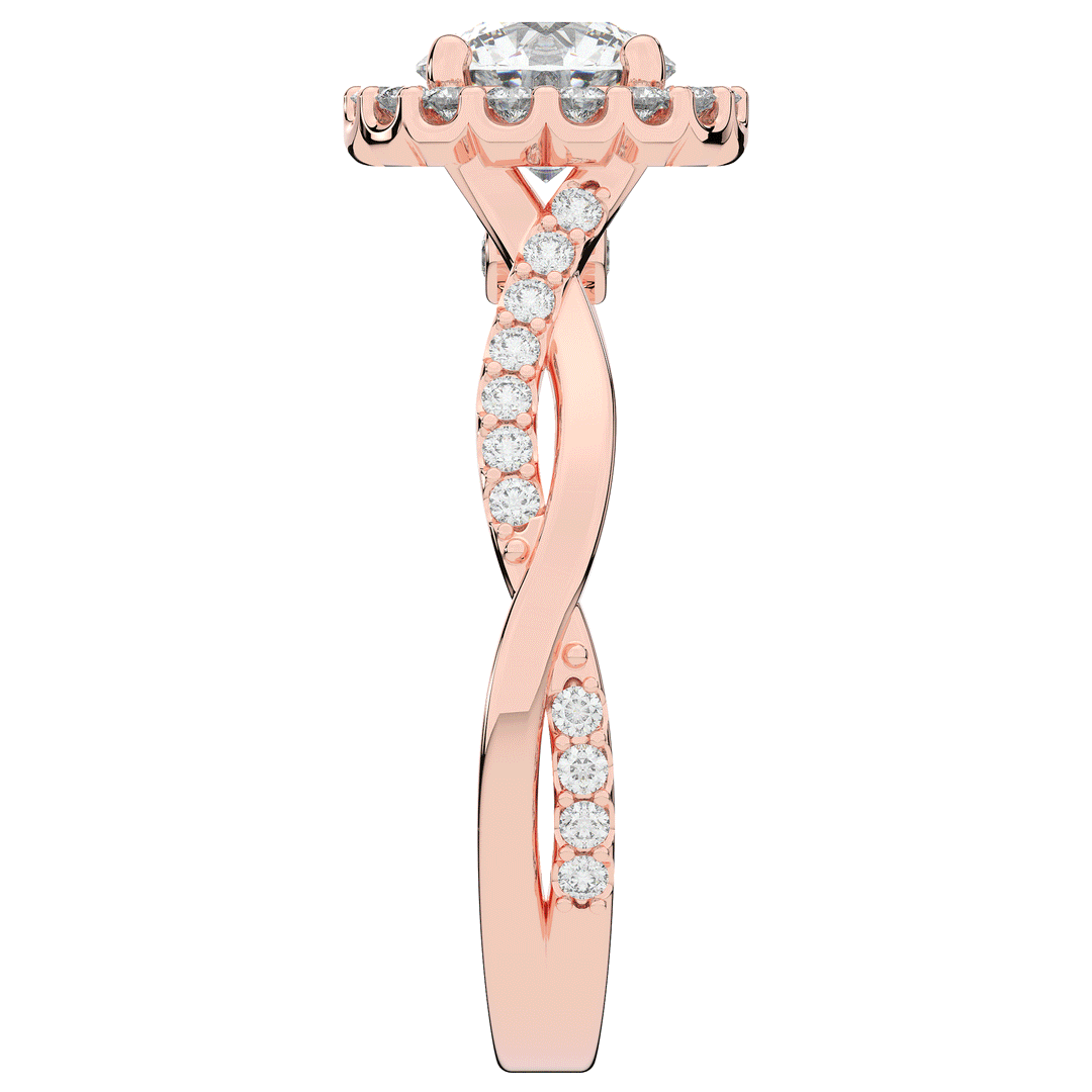 1.35CT.TW ROUND LAB DIAMOND HALO TWIST BAND ENGAGEMENT RING - Nazarelle