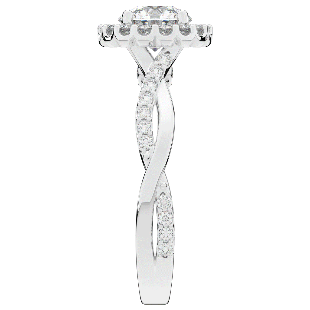 1.35CT.TW ROUND LAB DIAMOND HALO TWIST BAND ENGAGEMENT RING - Nazarelle