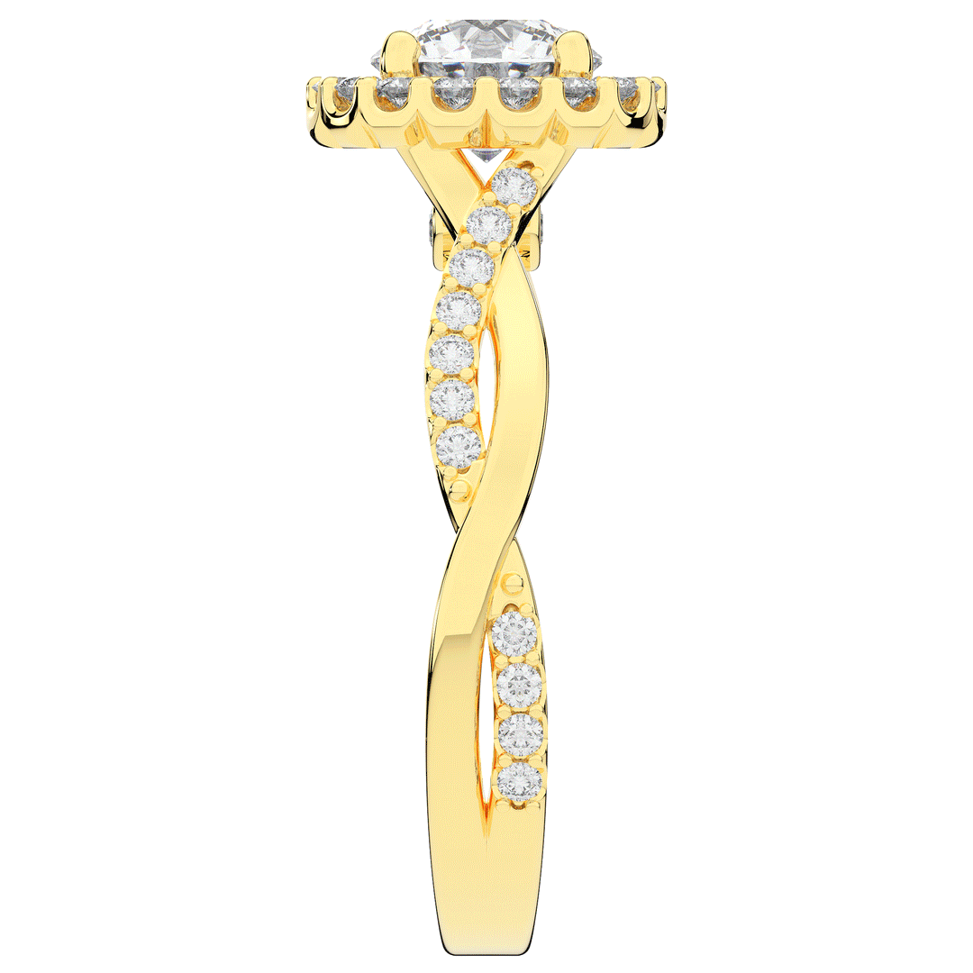 1.35CT.TW ROUND LAB DIAMOND HALO TWIST BAND ENGAGEMENT RING - Nazarelle