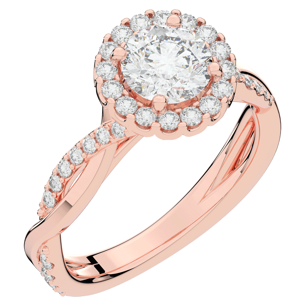 1.35CT.TW ROUND LAB DIAMOND HALO TWIST BAND ENGAGEMENT RING - Nazarelle