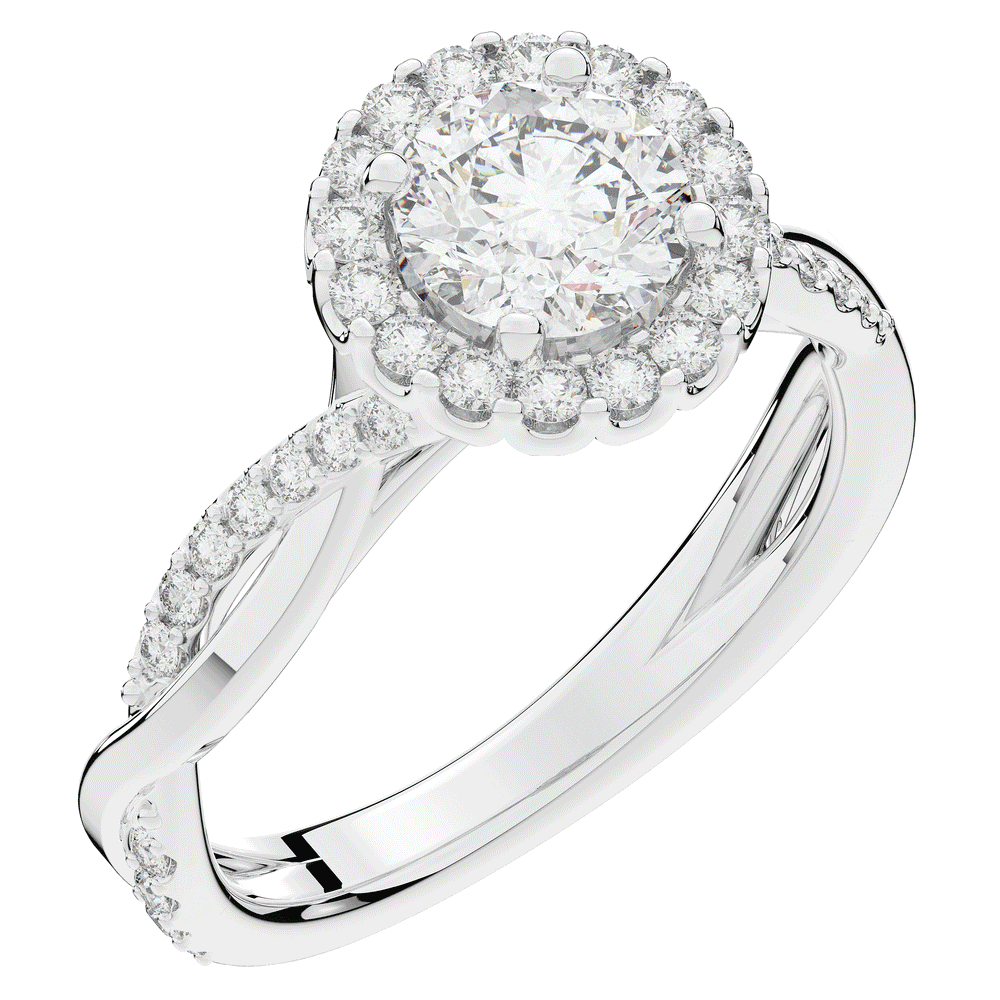 1.35CT.TW ROUND LAB DIAMOND HALO TWIST BAND ENGAGEMENT RING - Nazarelle