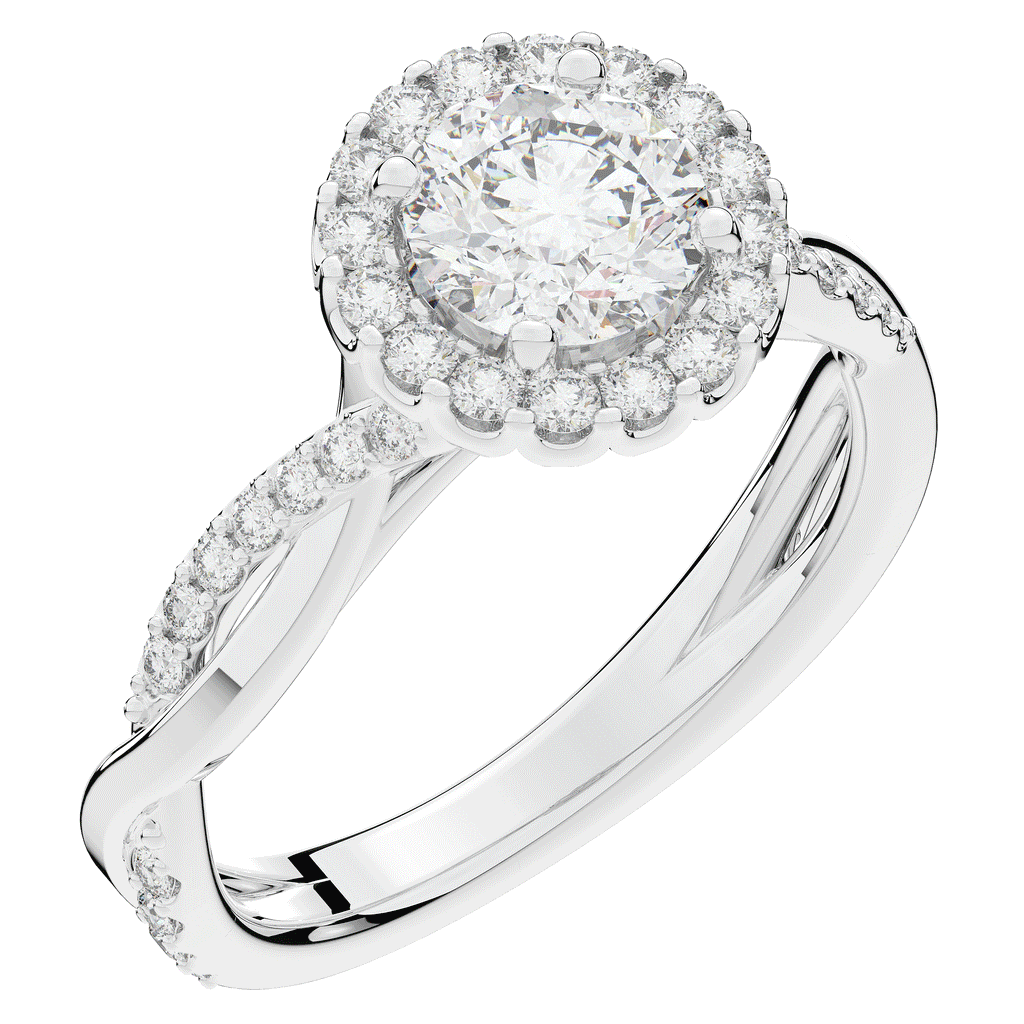 1.35CT.TW ROUND LAB DIAMOND HALO TWIST BAND ENGAGEMENT RING - Nazarelle