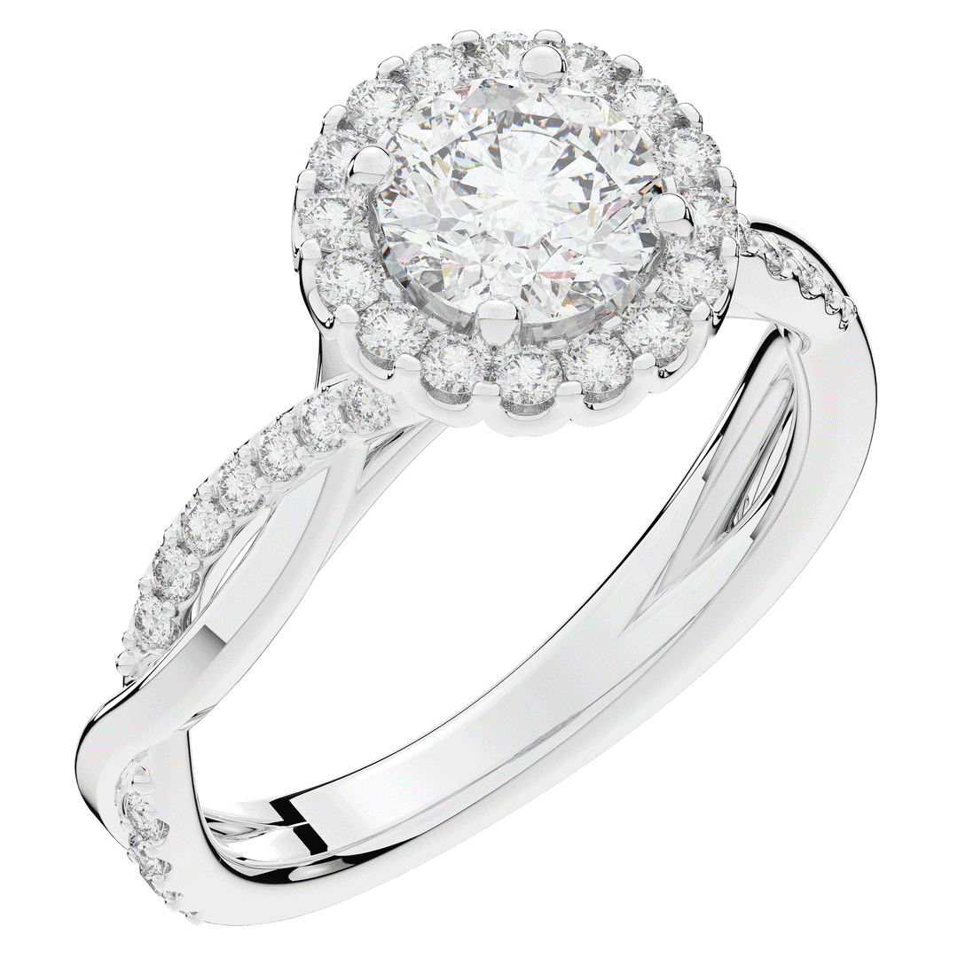 1.35CT.TW ROUND LAB DIAMOND HALO TWIST BAND ENGAGEMENT RING - Nazarelle
