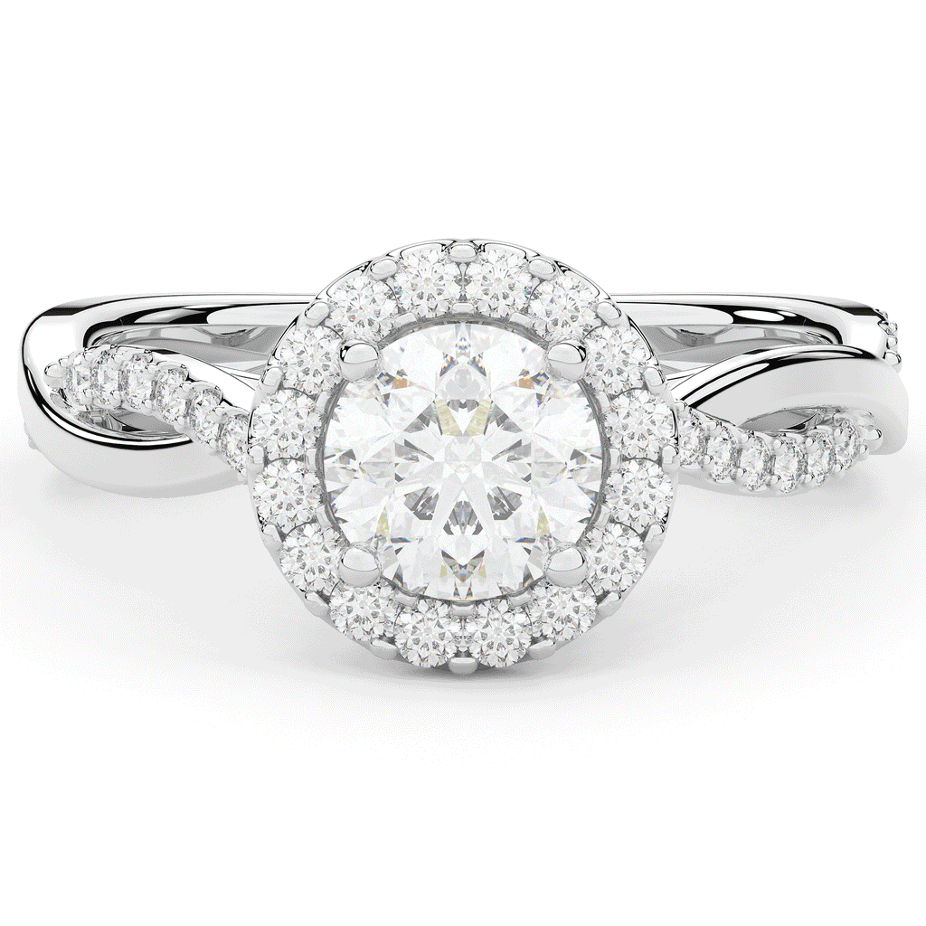 1.35CT.TW ROUND LAB DIAMOND HALO TWIST BAND ENGAGEMENT RING - Nazarelle