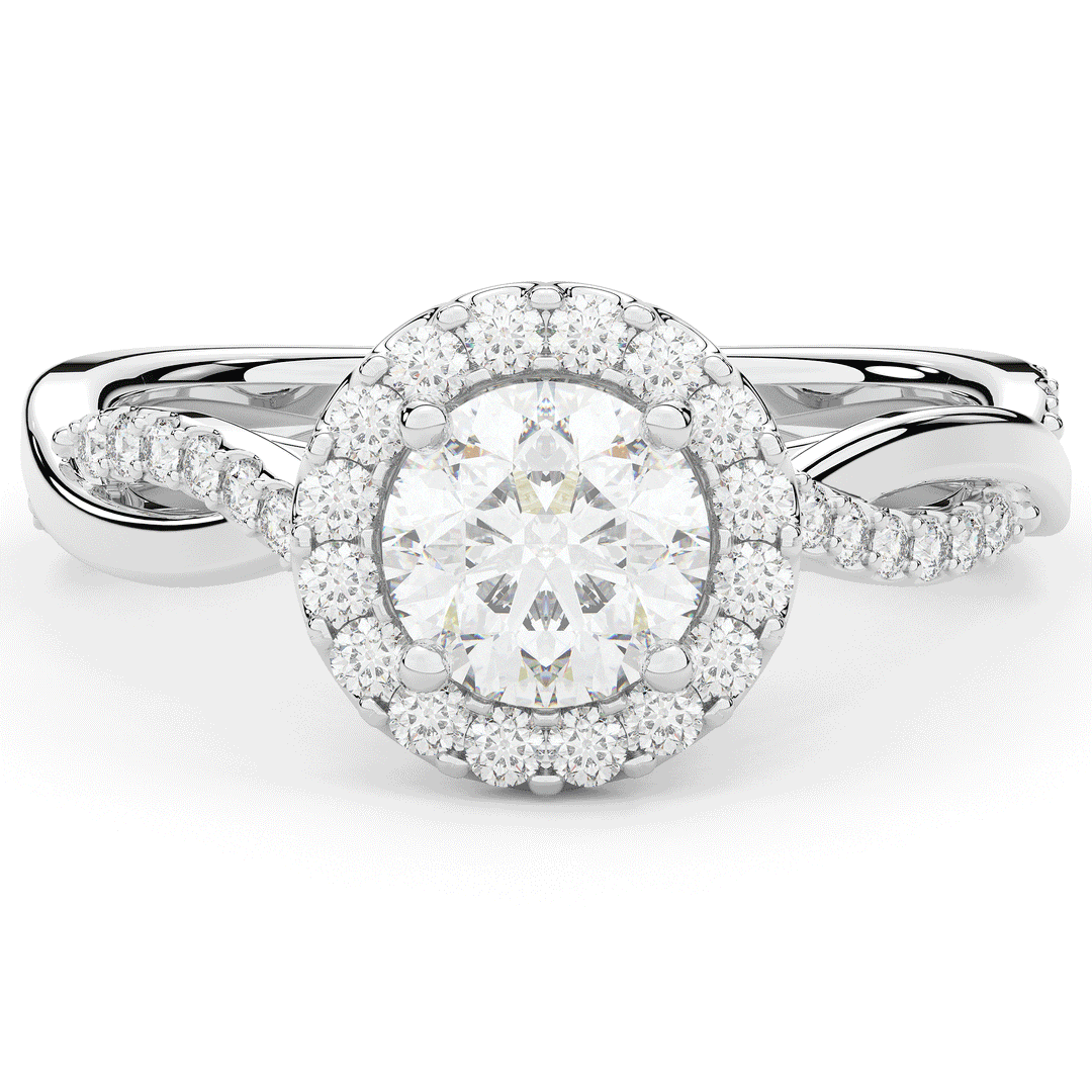1.35CT.TW ROUND LAB DIAMOND HALO TWIST BAND ENGAGEMENT RING - Nazarelle