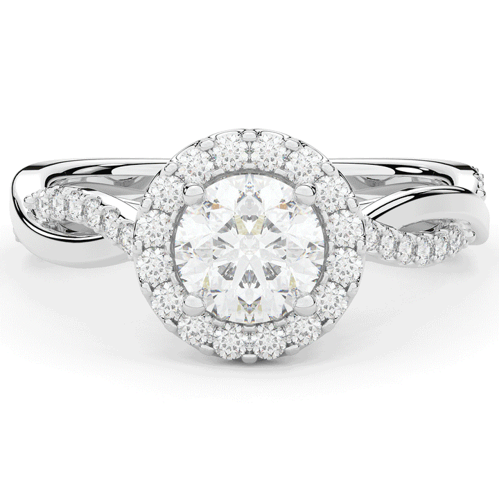1.35CT.TW ROUND LAB DIAMOND HALO TWIST BAND ENGAGEMENT RING - Nazarelle