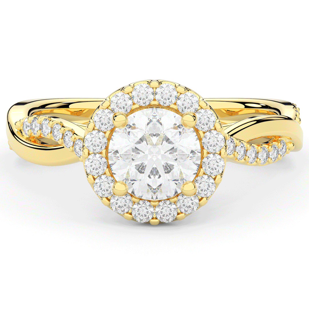 1.35CT.TW ROUND LAB DIAMOND HALO TWIST BAND ENGAGEMENT RING - Nazarelle
