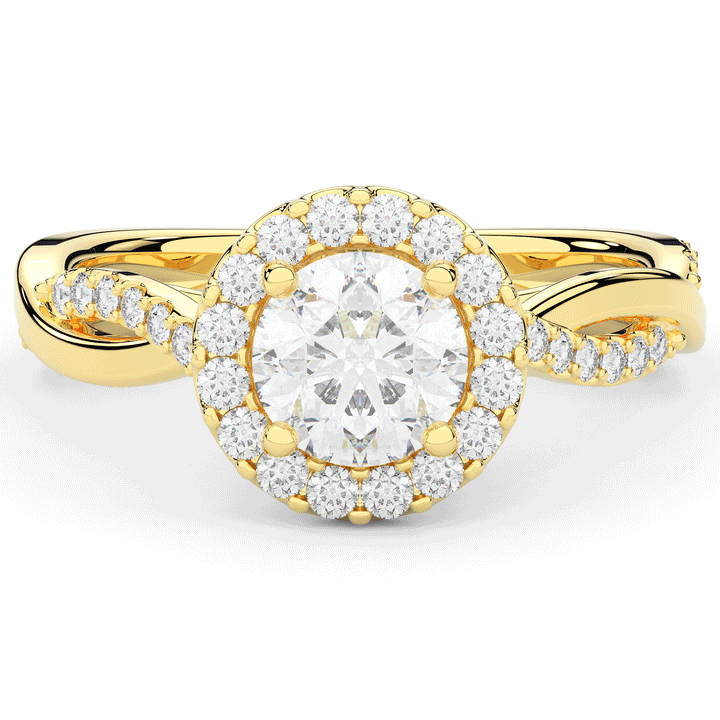 1.35CT.TW ROUND LAB DIAMOND HALO TWIST BAND ENGAGEMENT RING - Nazarelle