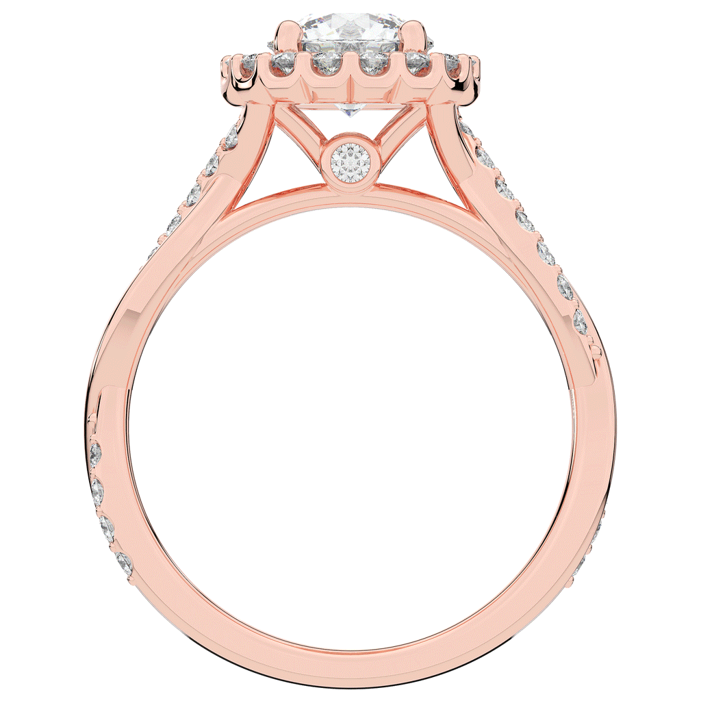 1.35CT.TW ROUND LAB DIAMOND HALO TWIST BAND ENGAGEMENT RING - Nazarelle