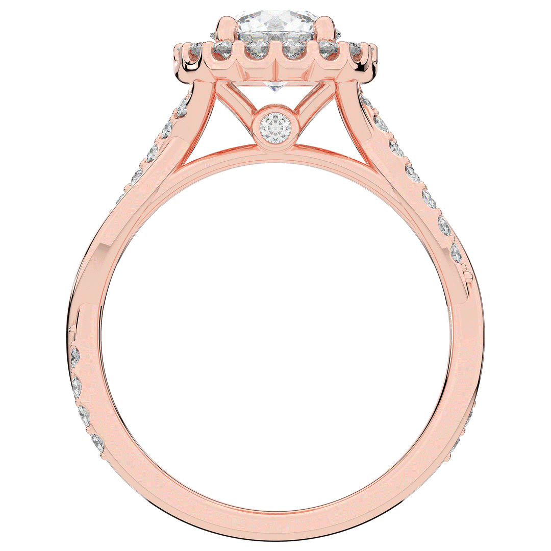 1.35CT.TW ROUND LAB DIAMOND HALO TWIST BAND ENGAGEMENT RING - Nazarelle