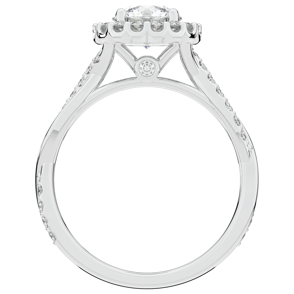 1.35CT.TW ROUND LAB DIAMOND HALO TWIST BAND ENGAGEMENT RING - Nazarelle