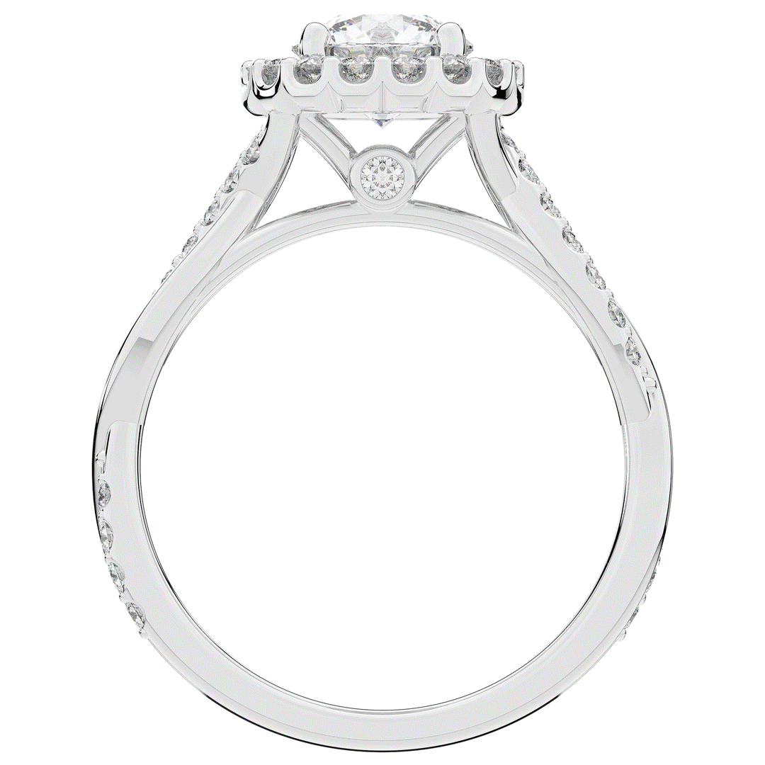 1.35CT.TW ROUND LAB DIAMOND HALO TWIST BAND ENGAGEMENT RING - Nazarelle