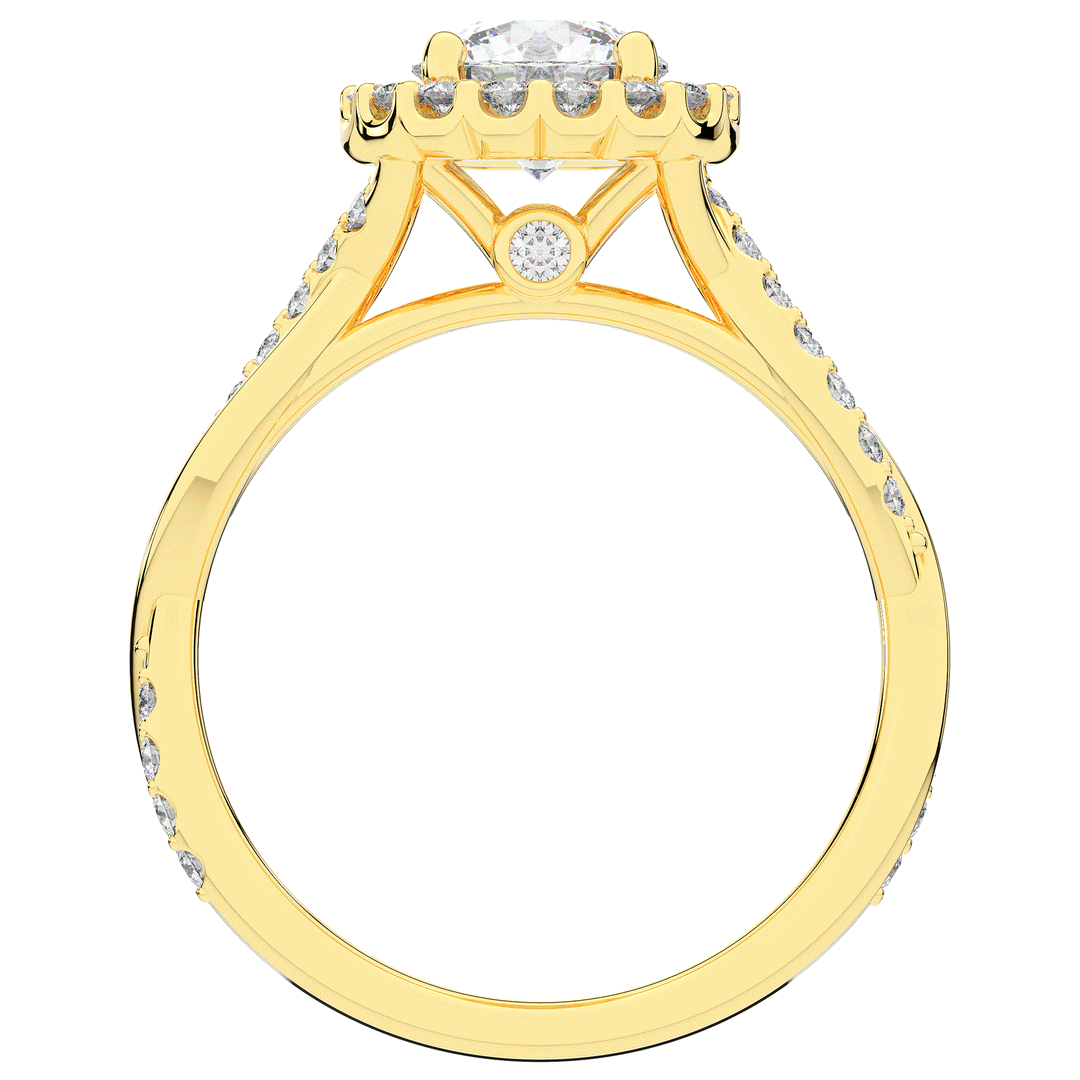 1.35CT.TW ROUND LAB DIAMOND HALO TWIST BAND ENGAGEMENT RING - Nazarelle