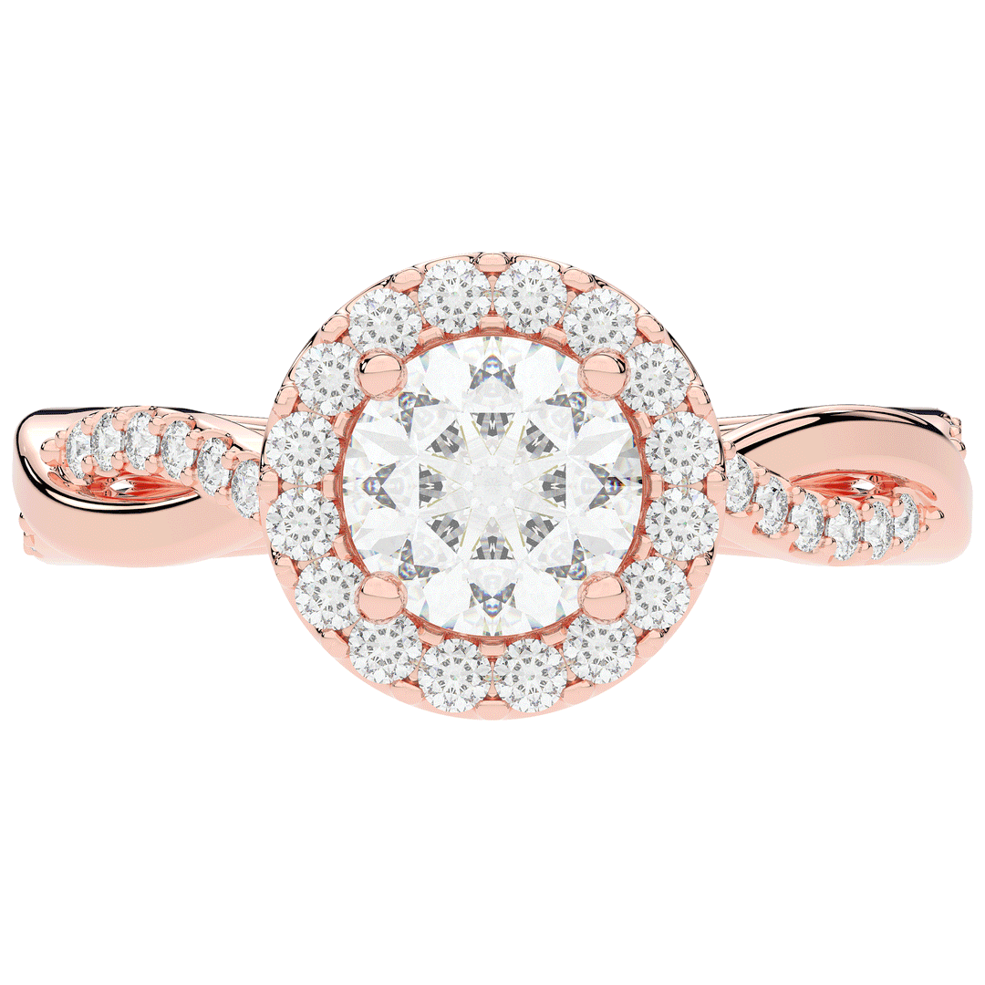 1.35CT.TW ROUND LAB DIAMOND HALO TWIST BAND ENGAGEMENT RING - Nazarelle