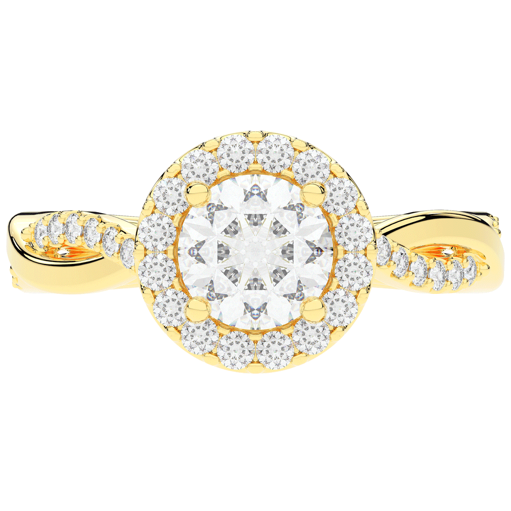 1.35CT.TW ROUND LAB DIAMOND HALO TWIST BAND ENGAGEMENT RING - Nazarelle