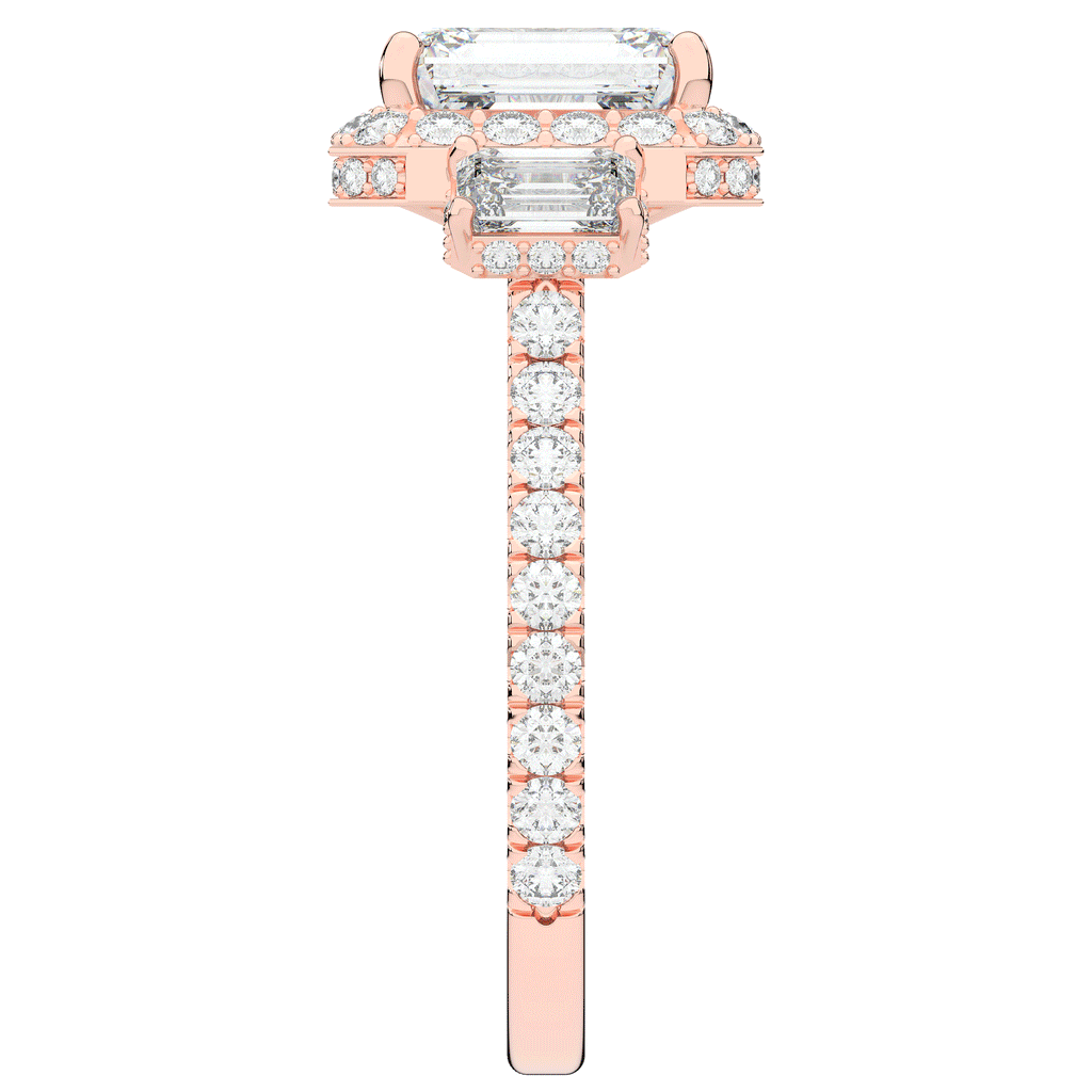 3.20CT.TW EMERALD CUT LAB DIAMOND 3 STONE ENGAGEMENT RING - Nazarelle