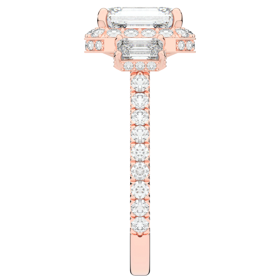 3.20CT.TW EMERALD CUT LAB DIAMOND 3 STONE ENGAGEMENT RING - Nazarelle