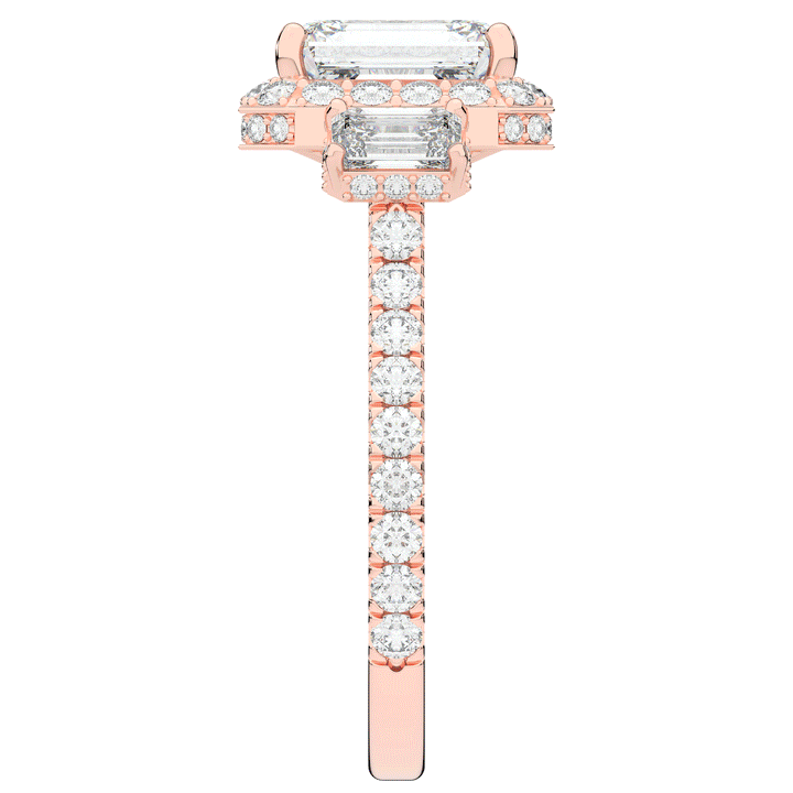 3.20CT.TW EMERALD CUT LAB DIAMOND 3 STONE ENGAGEMENT RING - Nazarelle