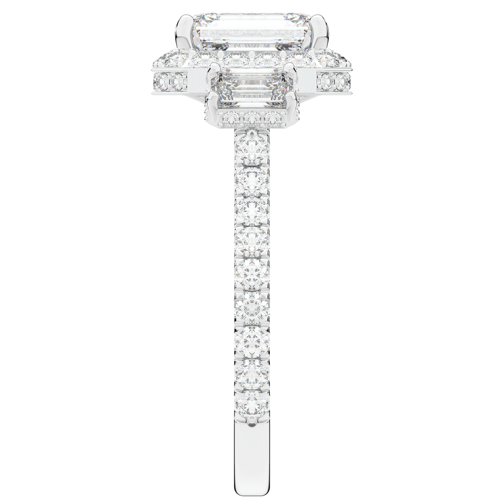 3.20CT.TW EMERALD CUT LAB DIAMOND 3 STONE ENGAGEMENT RING - Nazarelle
