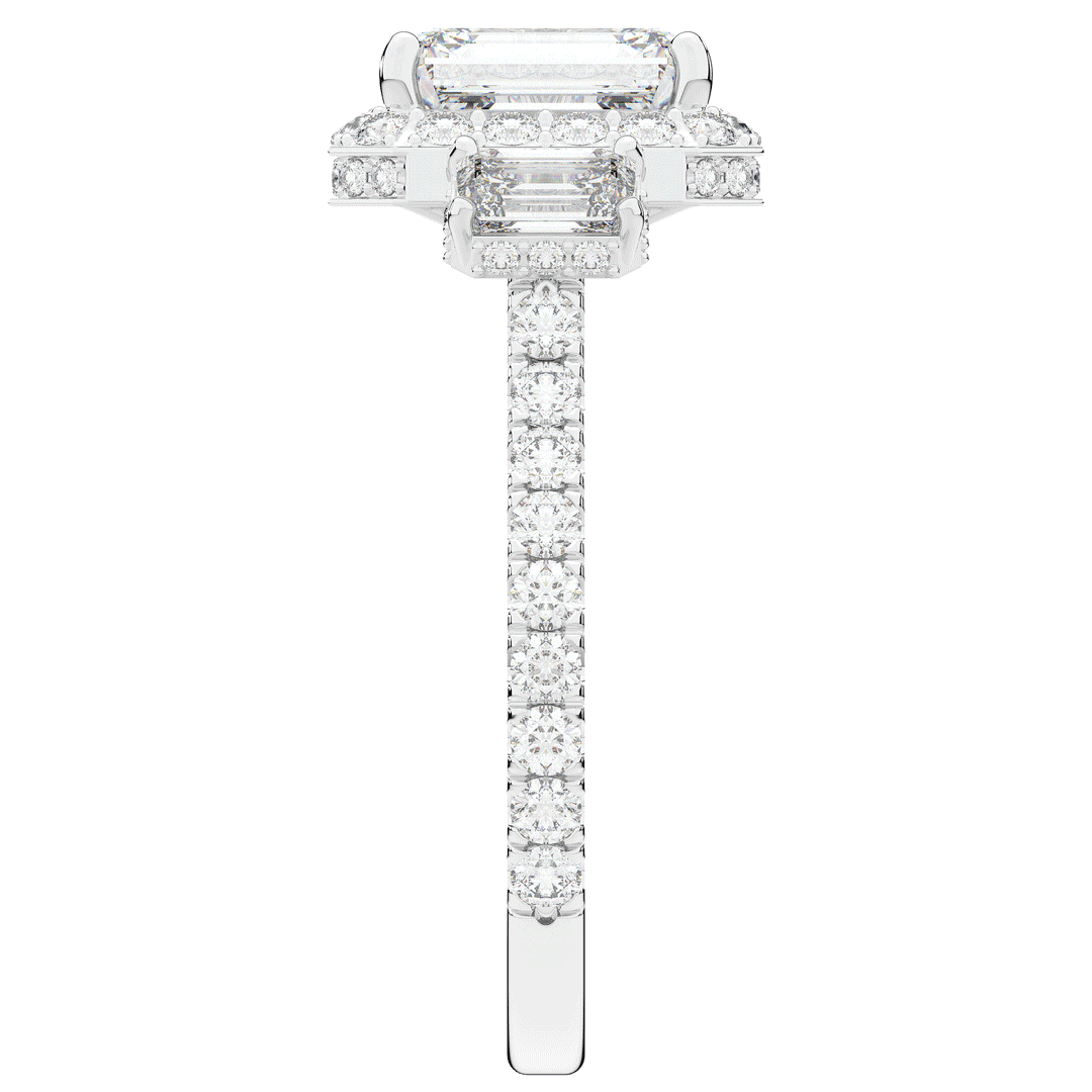 3.20CT.TW EMERALD CUT LAB DIAMOND 3 STONE ENGAGEMENT RING - Nazarelle
