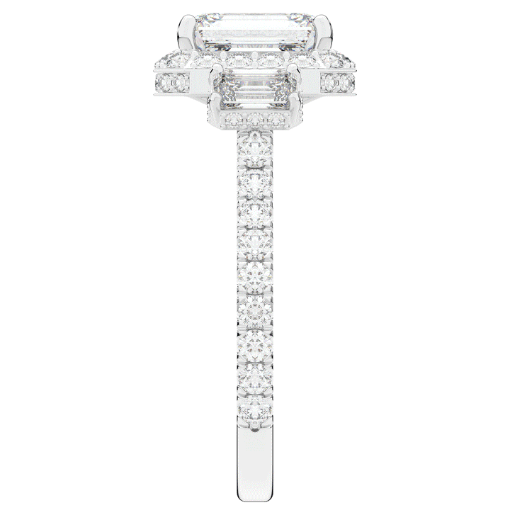 3.20CT.TW EMERALD CUT LAB DIAMOND 3 STONE ENGAGEMENT RING - Nazarelle