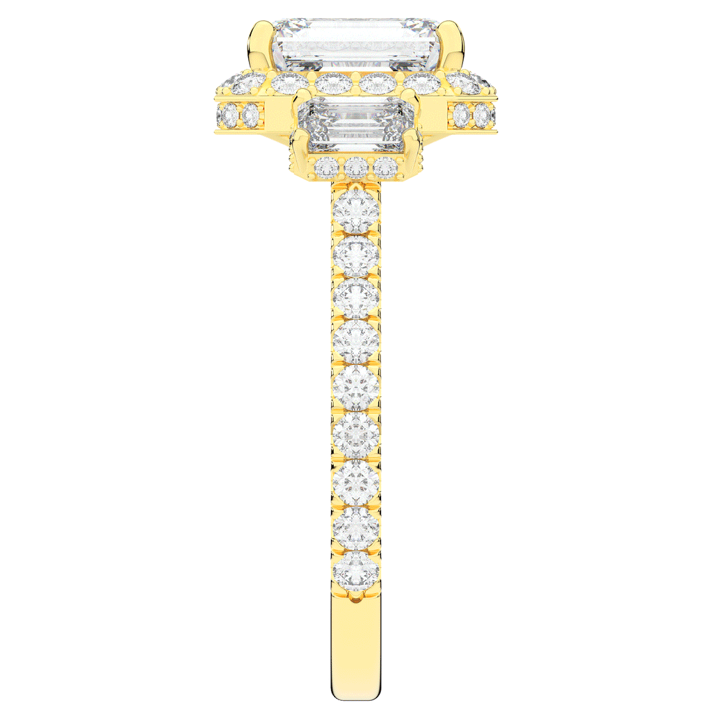 3.20CT.TW EMERALD CUT LAB DIAMOND 3 STONE ENGAGEMENT RING - Nazarelle